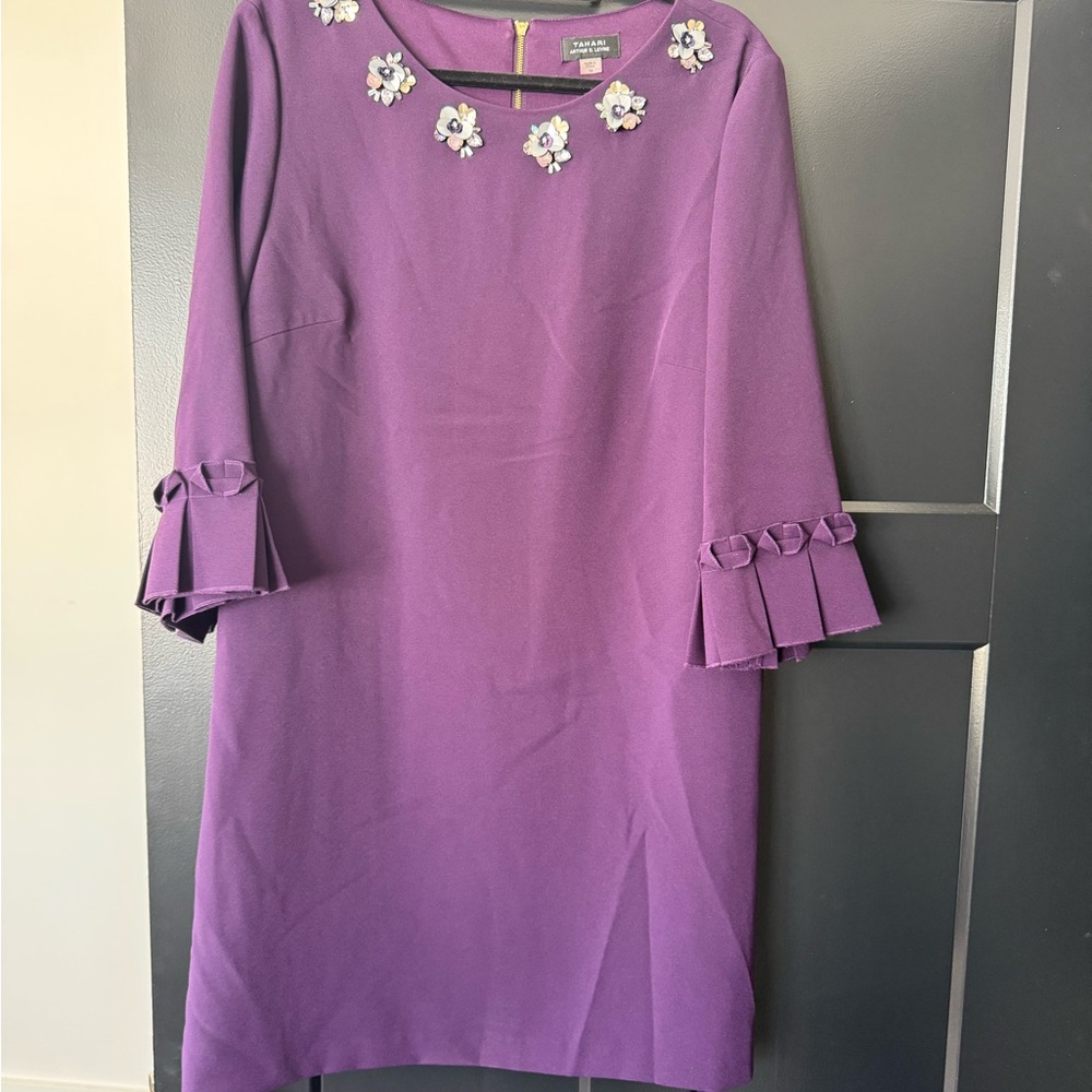 Tahari Eggplant Stretch Crepe Shift Dress